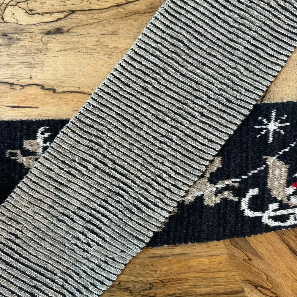 Vtg Christmas Knit Scarf Santa Sleigh Rudolph Red Nosed Reindeer Snowflakes 68